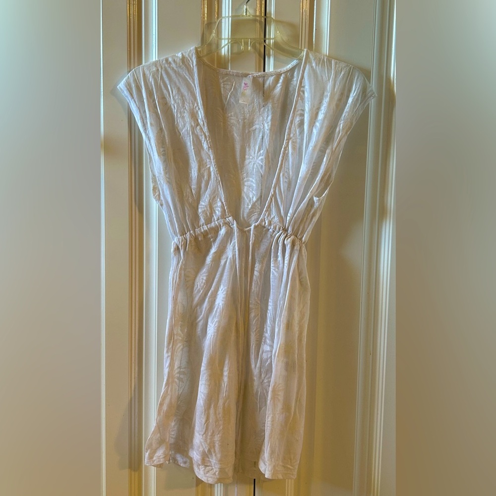 Swimsuit coverup dress with drawstring waist